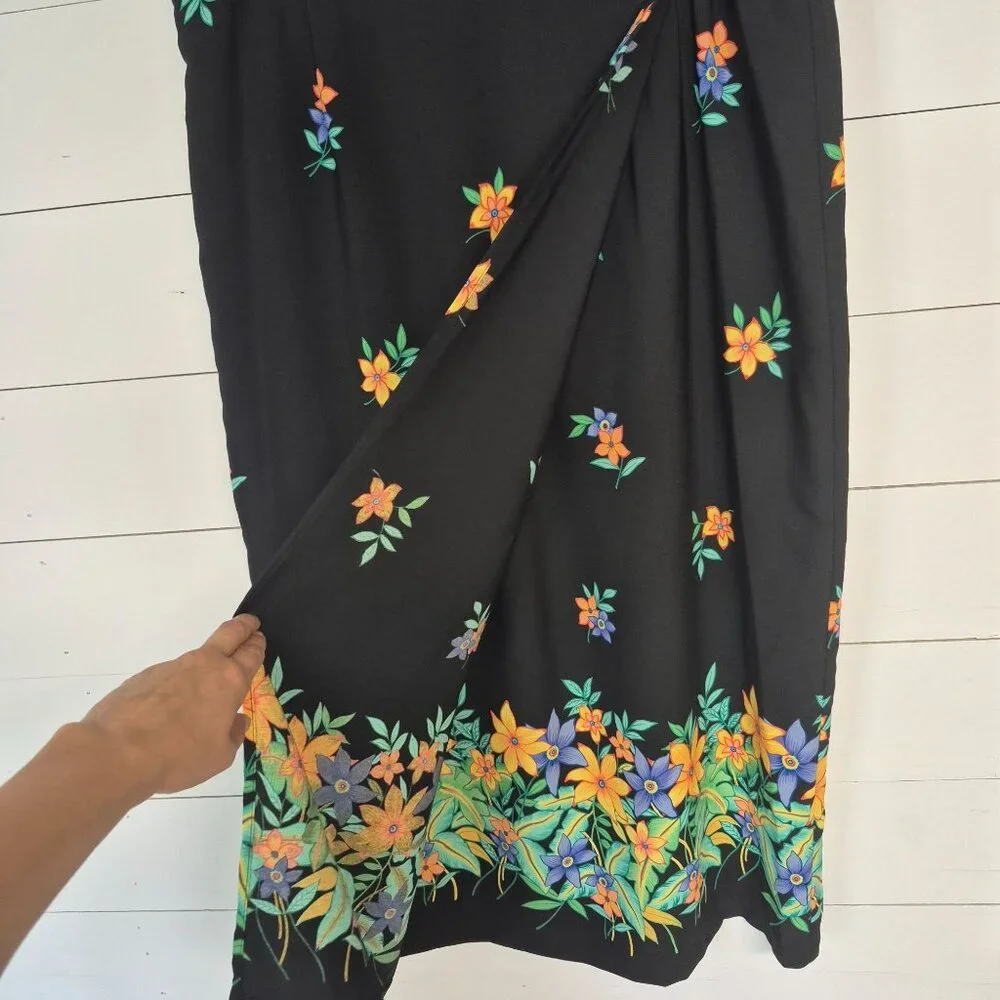 Sag Harbor Womens Floral Print Black Midi Skirt Size 18 Polyester Elastic Waist - Picture 3 of 6